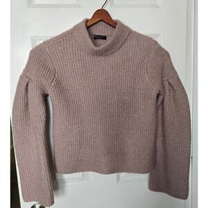 Romeo & Juliet Couture Large Beige Pinkish Fuzzy Mockneck Cropped Sweater